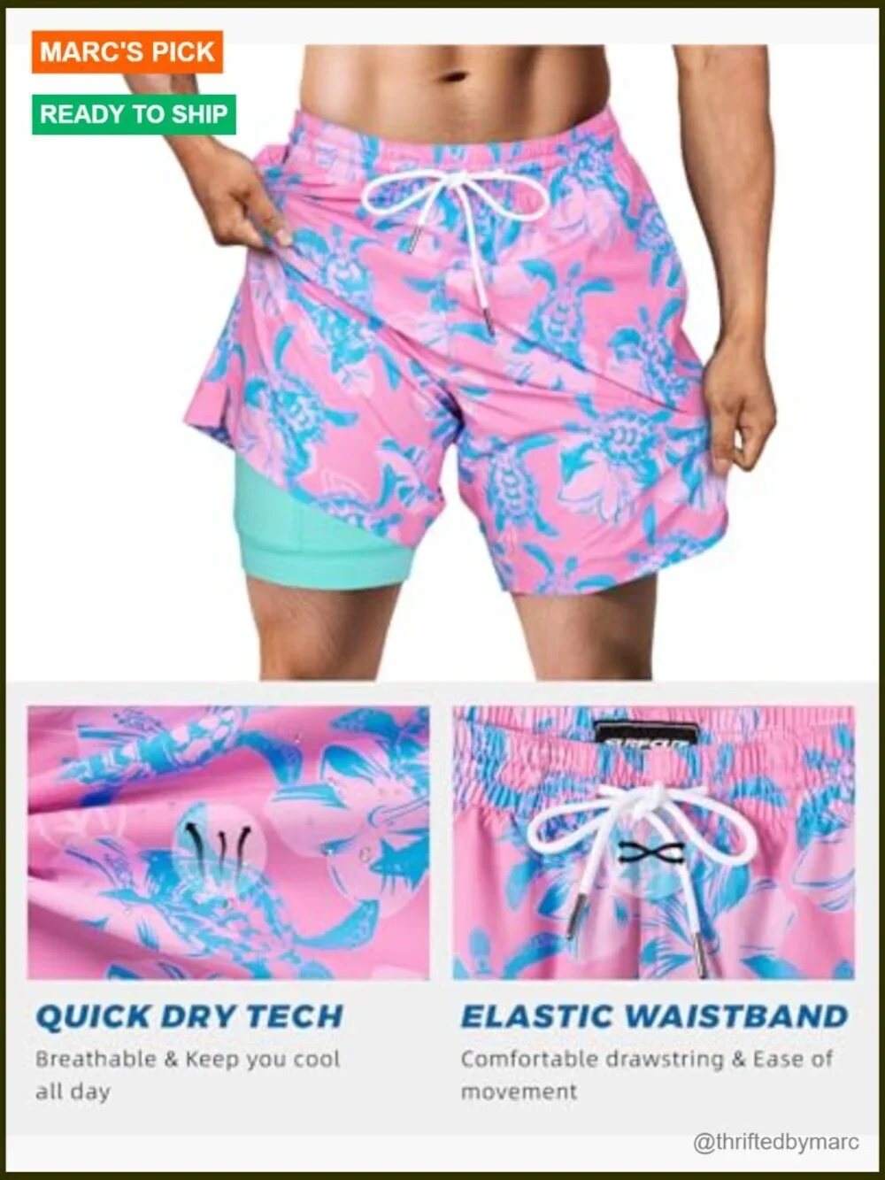 Mens Swim Trunks with Compression Liner 7